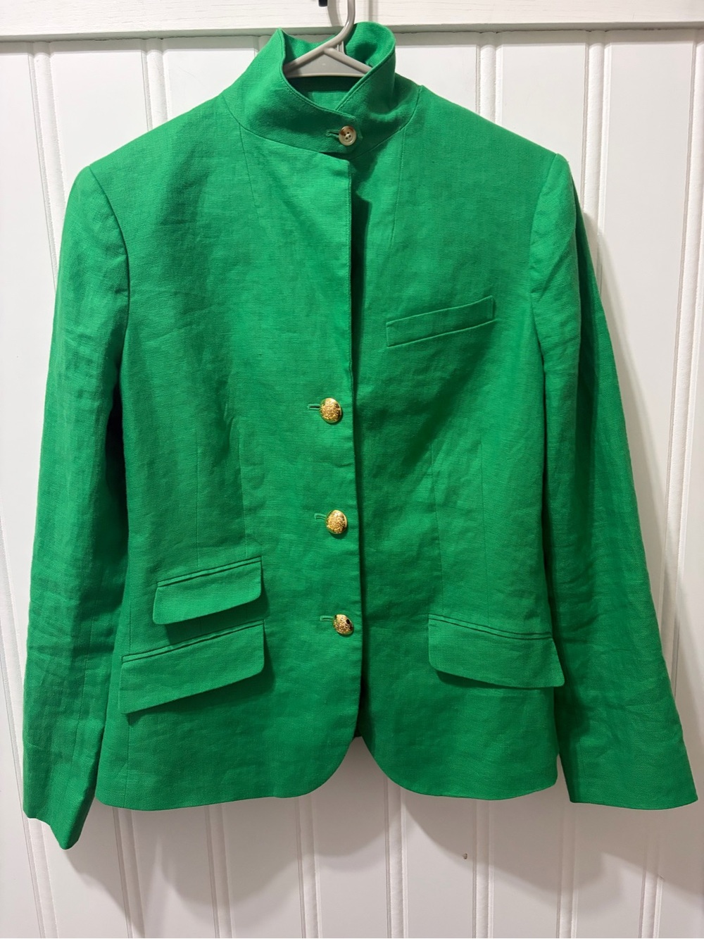 Lauren Ralph Lauren Green Linen Blend Gold Crest Button Blazer Jacket 12